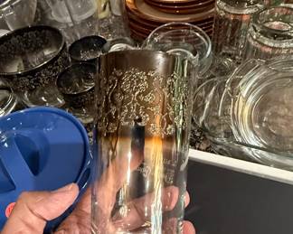 Vitreon Queens Lusterware Silver Ombre Filigree Highball Glass