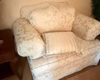 Overstuffed Damask Armchair