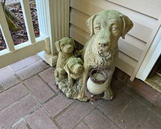 Cast Stone Labrador Retriever Garden Statue with Lantern