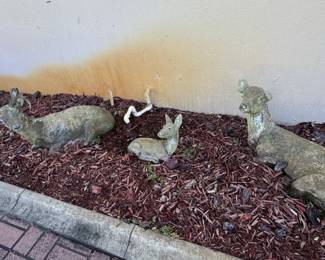 Vintage Concrete Garden Deer Statuary Set