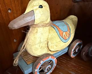 Vintage HandCarved Wooden PullToy Duck
