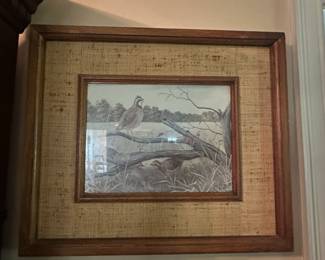Vintage Game Bird Prints in Grasscloth Frames
