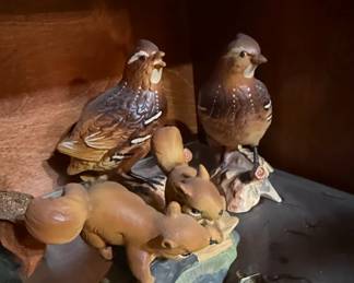 Vintage Ceramic Quail and Squirrel Figurines