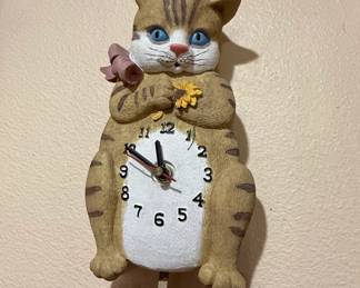Vintage Cat Wall Clock with Pendulum