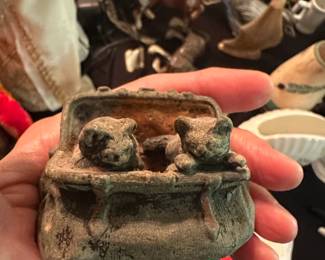 Antique Cast Iron Doorstop  Kittens in Basket