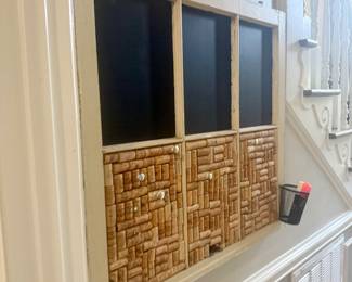 Adorable vintage window turned into chalkboard and wine cork bulletin board with cup for markers. $20.