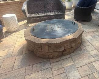 Custom made metal fire pit cover with handles and M/W initial in center $30
