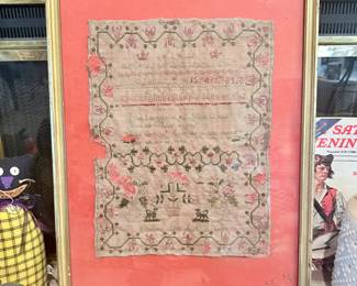 Original Sampler  Dated 1824 w/ Name & Prayer / 18”x 24” 