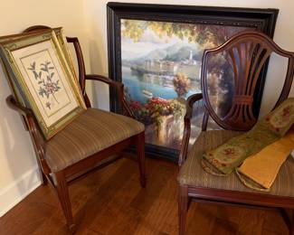 Antique needlepoint tapestry bell pull with brass hangers