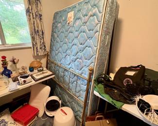 Full-Size Mattress, Box Spring and Frame - Gold Headboard