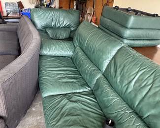 Green leather couch , chair and ottoman  (available for sale before the sale)
