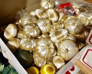 Large set of vintage gold and white ornaments 