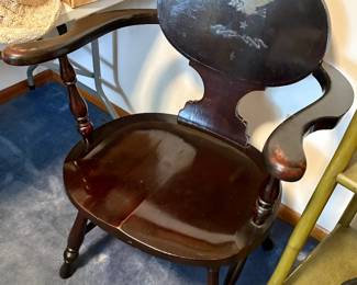 Vintage Wooden's Captain's Chair with Decorative Eagle Design on Backrest 