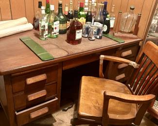 Solid Old Desk and Wooden Chair 