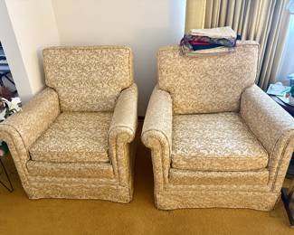 Vintage Upholstered Club Chairs in a Gold/Cream Color