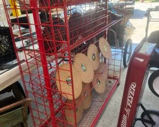 Red Display Rack ( 2 sided and Rolls) and Cork rounds -for plants 