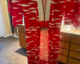 Vibrant RED Silk Long Kimonos and separate Obi's for SELL
