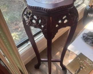 Chinese Rosewood and Marble plant stand