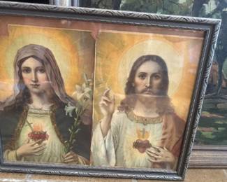 Antique Religious Jesus and Mary