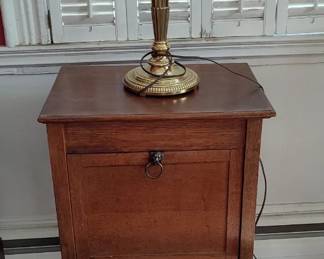 Nightstand, tall brass lamp