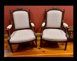 Pair of antique carved Louis XVI style armchairs. 