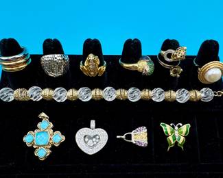 Another view: Diamonds, Rubies, Sapphires, Turquoise, Pearl, 18k, and 14k gold settings.
