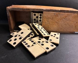 Set of 19th century ebony and bone Dominoes in a fitted wood case
