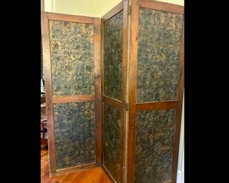 19th century embossed leather floor screen, reversible 
