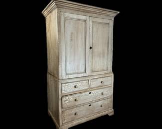 Custom painted crackle glazed 20th century solid wood linen press