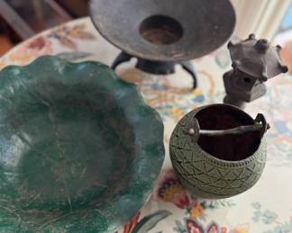 Vintage Japanese cast iron Ikebana vessels. 