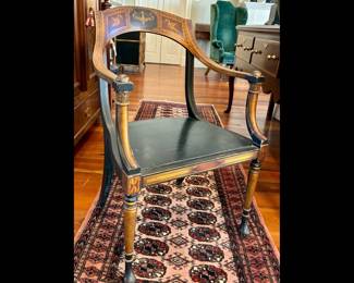 Vintage hand painted English Regency style chair, maker’s embossed mark 