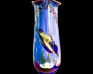 Torquay Pottery hand painted ceramic Kingfisher Vase