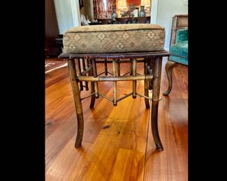 Circa 1900’s Aesthetic Movement upholstered “Burnt Bamboo” upholstered bench