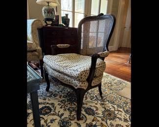 Vintage Louis XV French carved and caned Armchair, custom upholstered with Leopard print fabric