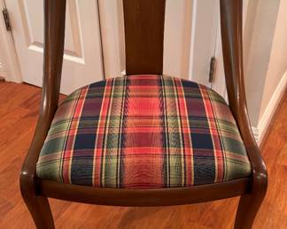 Set of six mid century American bench made walnut scoop back dining chairs. 
