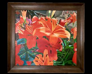 Elizabeth “Betsy” Toups, Louisiana, 20th Century, Monumental oil on canvas of “Tiger Lilies”.  Betsy studied extensively under local instructor Libby Crespo.
