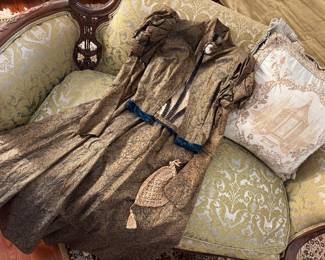 Antique 19th century silk brocade two piece dress with baleen inserts. 