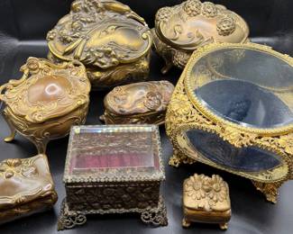 Collection of French and American antique jewelry caskets. 