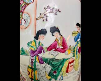 Detail of pair of tall vases on the dining table 