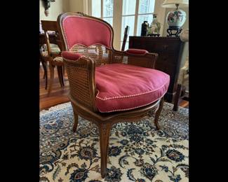 Vintage Louis XV Style caned “Fauteuil de Bureau”, beautifully upholstered 