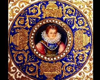 Mid 20th century gilt dresser box with hand painted portrait, Italy. 