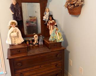 Cultural Dolls & Victorian Walnut Dress with Antique Mirror