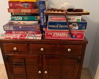 Games, Puzzles, & Solid Wood Cabinet
