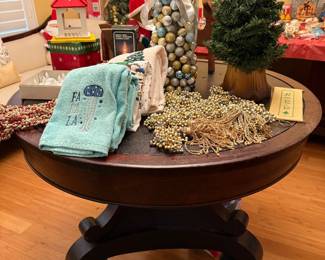 Beaded Garland, Mahogany Empire Table, Talking Tree