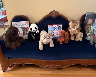 Antique coach, stuffed animals