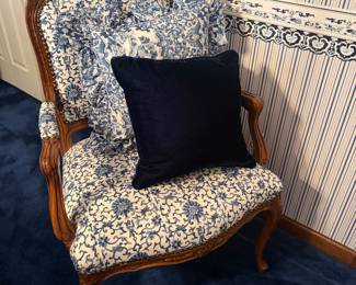 Custom Ralph Lauren upholstered chair with two pillows
