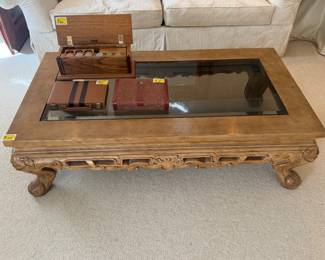 Coffee table, gaming items