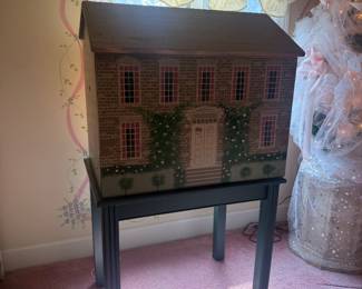 Hand painted doll house TV cover with stand
