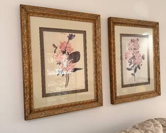 Pair of very large Cottage core prints in gilded frames