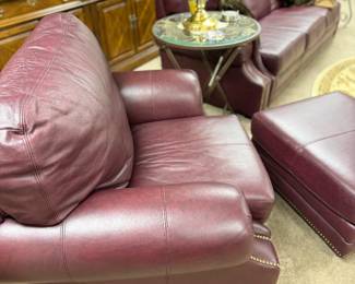 All Leather Burgundy chair, ottoman and sofa